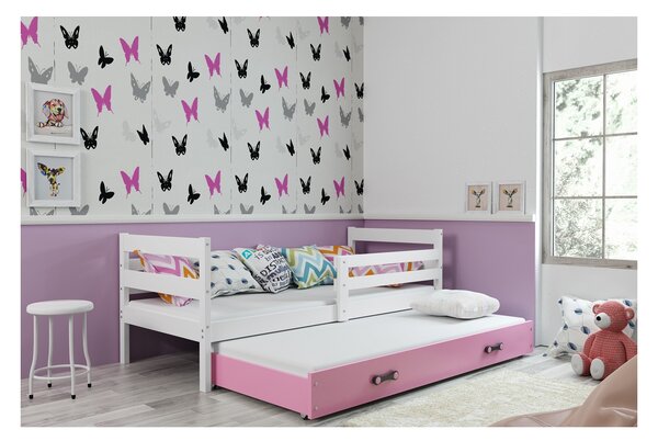 Dětská postel s přistýlkou bez matrací 90x200 MELANIE - bílá / růžová