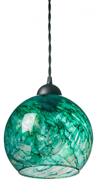 Light for home - Závěsné svítidlo se stínítkem z foukaného skla v zeleném provedení 19603 "MARBLE", 1x60W, E27, Černá