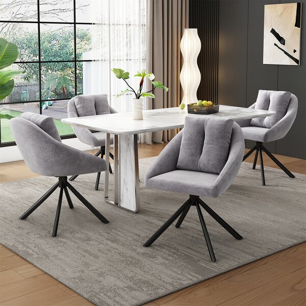 SWeiko jídelní židle sametová židle čalouněná židle otočná židle, prodyšná sametová tkanina, ergonomický design, 4 ks, šedá barva