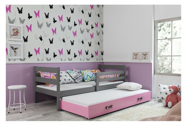 Dětská postel s přistýlkou a matracemi 80x190 MELANIE - grafit / růžová