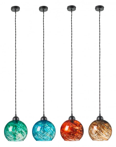 Light for home - Závěsné svítidlo se stínítkem z foukaného skla v zeleném provedení 19603 "MARBLE", 1x60W, E27, Černá
