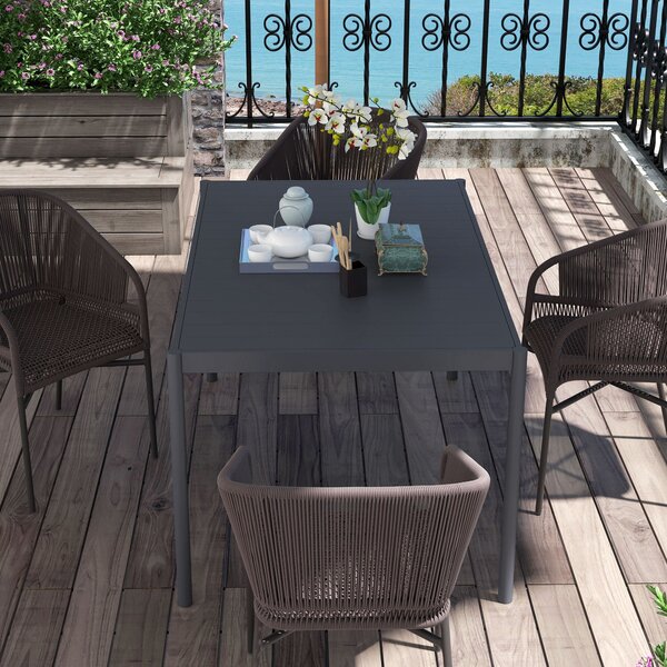 Stůl do zahrady Outsunny pro 6 osob, jídelní stůl, patio stůl, balkonový stůl z hliníku, tmavě šedý, 145 x 90 x 74 cm | Aosom