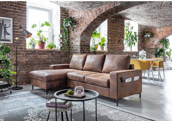 Hnědá rozkládací rohová pohovka z imitace kůže Miuform Lofty Lilly Vintage, levý roh