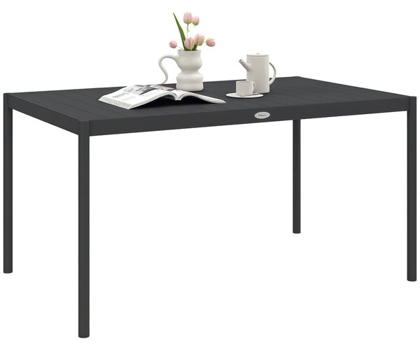 Stůl do zahrady Outsunny pro 6 osob, jídelní stůl, patio stůl, balkonový stůl z hliníku, tmavě šedý, 145 x 90 x 74 cm | Aosom