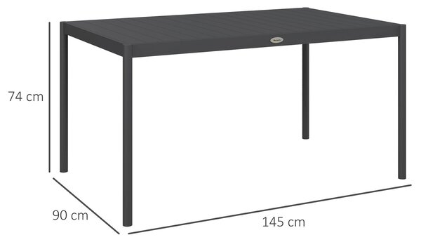 Stůl do zahrady Outsunny pro 6 osob, jídelní stůl, patio stůl, balkonový stůl z hliníku, tmavě šedý, 145 x 90 x 74 cm | Aosom