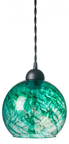 Light for home - Závěsné svítidlo se stínítkem z foukaného skla v zeleném provedení 19603 "MARBLE", 1x60W, E27, Černá