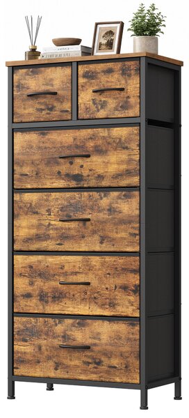 SONGMICS Komoda v moderním stylu, zásuvková komoda se 6 látkovými zásuvkami, rozměry 50,6 x 30 x 117,7 cm, barva vintage hnědá
