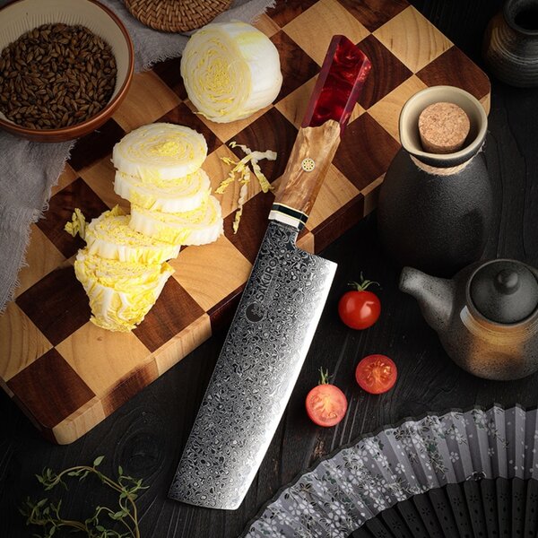 Japonský nůž Nakiri z damaškové oceli SaKuRo Red 17,8 cm