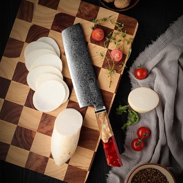 Japonský nůž Nakiri z damaškové oceli SaKuRo Red 17,8 cm