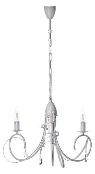 Light for home - Závěsný lustr na řetězu 18503 "VIRGINIA CRYSTAL", 3X40W, E14, bílá, stříbrná patina