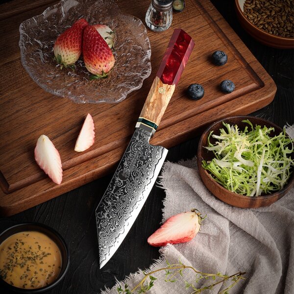 Japonský nůž Kiritsuke z damaškové oceli SaKuRo Red 14,1 cm