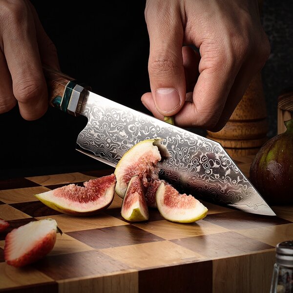 Japonský nůž Kiritsuke z damaškové oceli SaKuRo Red 14,1 cm