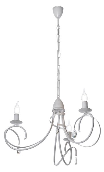 Light for home - Závěsný lustr na řetězu 18503 "VIRGINIA CRYSTAL", 3X40W, E14, bílá, stříbrná patina