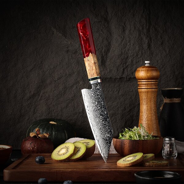 Japonský nůž Kiritsuke z damaškové oceli SaKuRo Red 14,1 cm