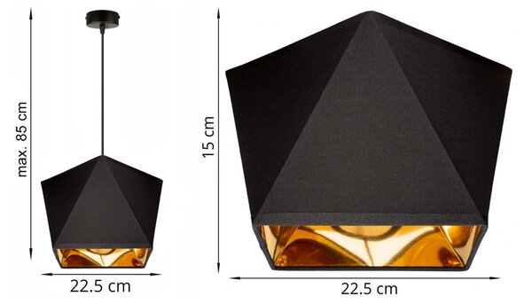 Light for home - Závěsné svítidlo na kabelu s textilním stínidlem. LH010 "DIAMOND GOLD", 1x60W, E27, Černá