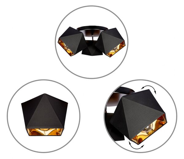 Light for home - Stropní svítidlo LH012 "DIAMOND GOLD", 3x60W, E27, Černá