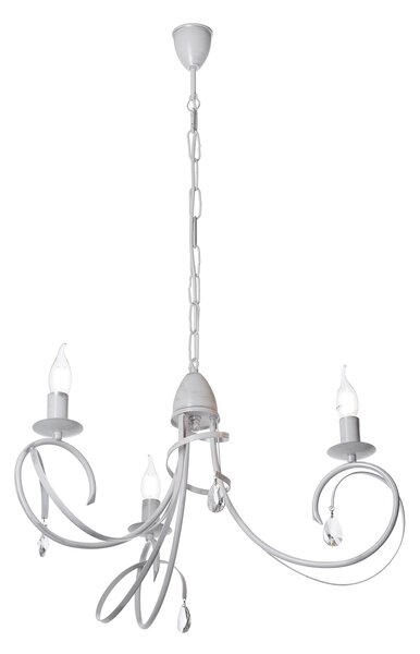 Light for home - Závěsný lustr na řetězu 18503 "VIRGINIA CRYSTAL", 3X40W, E14, bílá, stříbrná patina