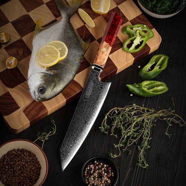 Japonský nůž Kiritsuke z damaškové oceli SaKuRo Red 20,3 cm