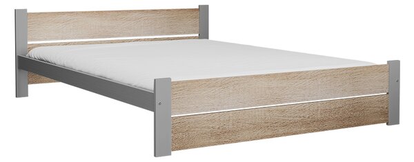 Postel IKAROS DOUBLE 160 x 200 cm, dub sonoma/šedá s laťkovým roštem
