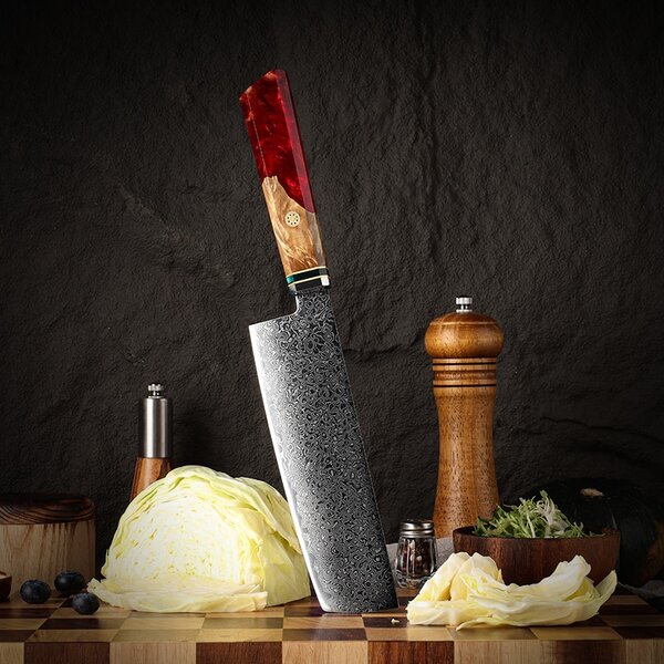 Japonský nůž Nakiri z damaškové oceli SaKuRo Red 17,8 cm