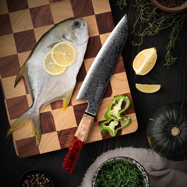 Japonský nůž Kiritsuke z damaškové oceli SaKuRo Red 20,3 cm