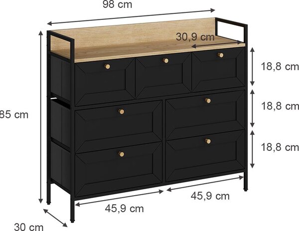 Komoda Vicco Belaro Černá 98 x 85 cm se 7 zásuvkami, Model 51898