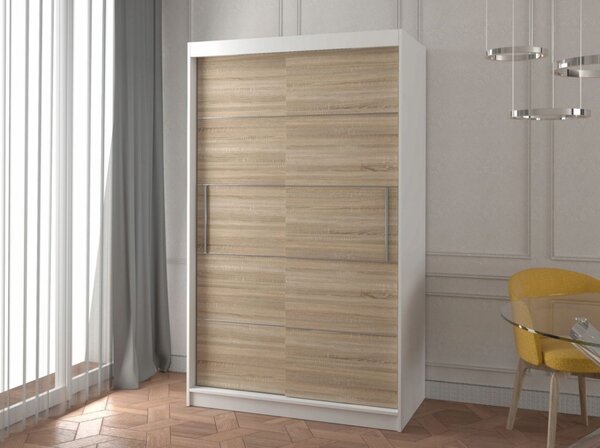 Moderní šatní skříň ZOREA 06 - šířka 120 cm, bílá / dub sonoma