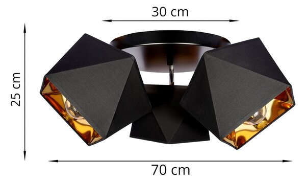 Light for home - Stropní svítidlo LH012 "DIAMOND GOLD", 3x60W, E27, Černá