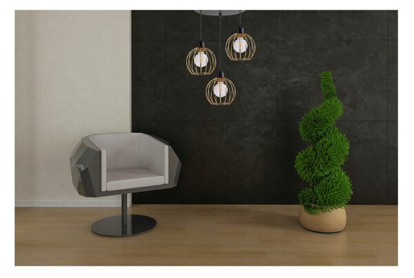 Light for home - Závěsné svítidlo na lanku s kovovými stínítky LH018 "MONA", 3x60W, E27, černá, zlatá