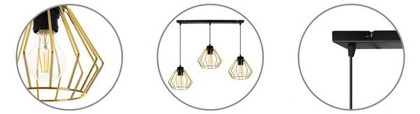 Light for home - Závěsné svítidlo na lanku s kovovými stínítky LH007 "SANTOS LOFT", 3x60W, E27, Černá