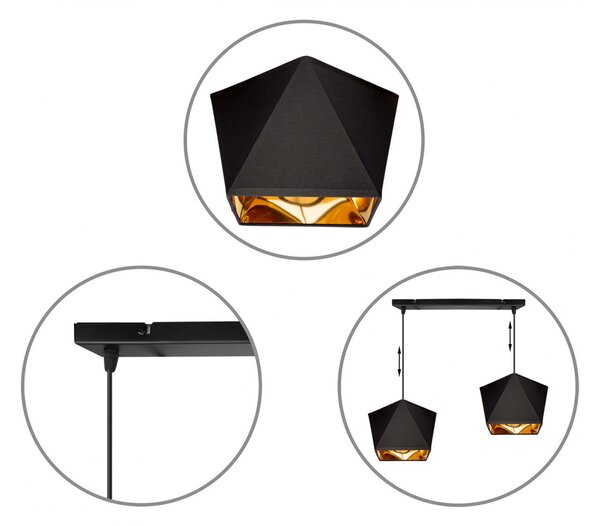 Light for home - Závěsné svítidlo na lanku LH025 "DIAMOND GOLD", 2x60W, E27, Černá