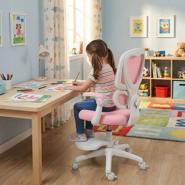 Dětská otočná židle Neoseat JUNI 023 — látka, pratelný potah, růžová