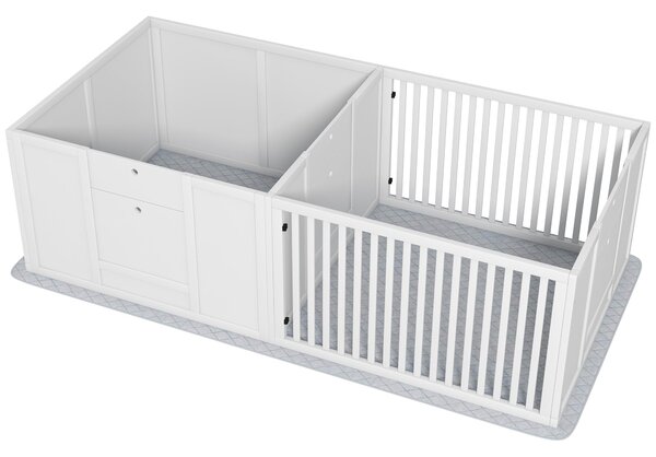PawHut Box pro Štěňata s Vodotěsnou Podložkou, Psí Hřiště se Dvířky, Box pro Rodící Feny, Hřiště pro Štěňata pro Malé až Velké Psy, 160x80x50 cm, Bílá
