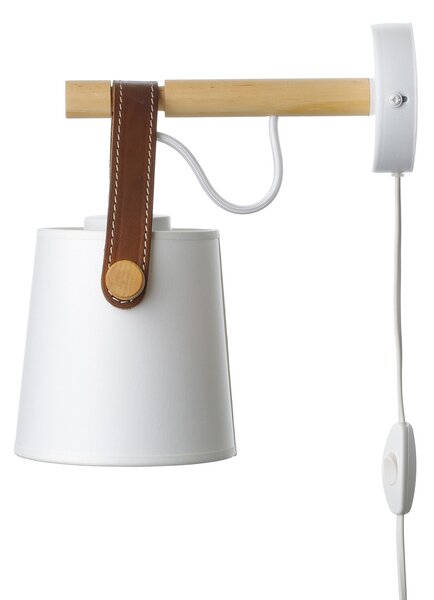 Light for home - Nástěnné svítidlo s kabelem a vypínačem a zástrčkou. 442 "RIONI", 1x40W, E27, bílá, přírodní olše, hnědá kůže