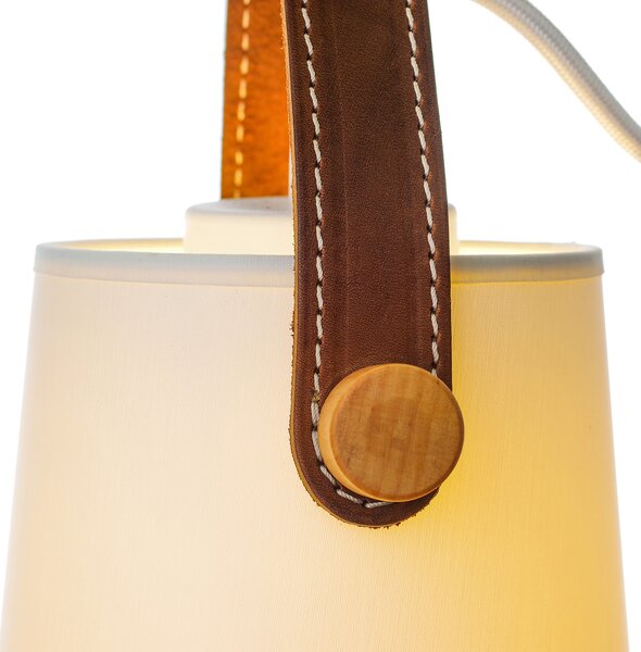 Light for home - Nástěnné svítidlo s kabelem a vypínačem a zástrčkou. 442 "RIONI", 1x40W, E27, bílá, přírodní olše, hnědá kůže