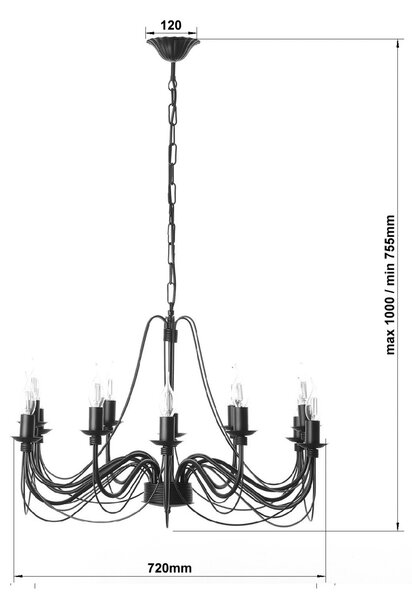 Light for home - Závěsný lustr v černém lesklém provedení 30306 "Isabella", 12x40W, E14, Černá