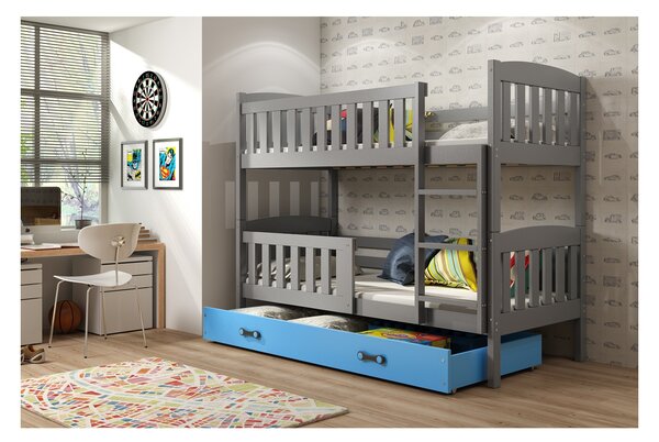 Dětská patrová postel s úložným prostorem bez matrace 80x190 BRIGID - grafit / modrá