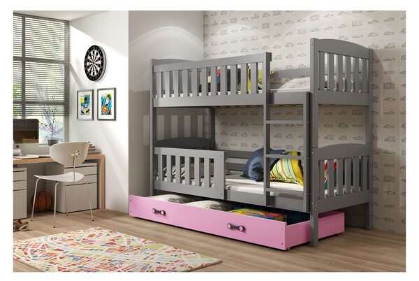 Dětská patrová postel s úložným prostorem s matracemi 80x190 BRIGID - grafit / růžová