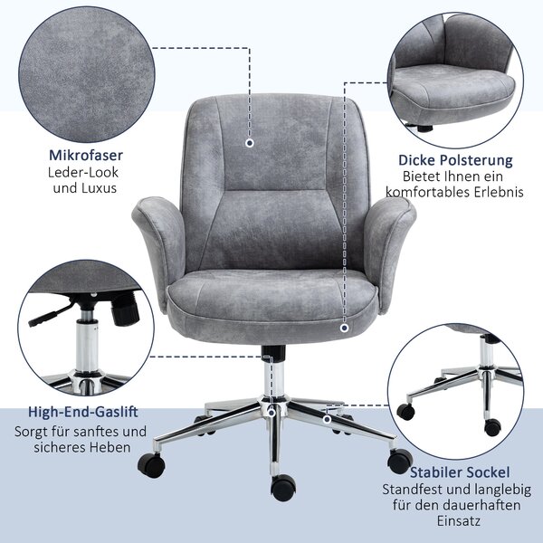 Vinsetto Kancelářská židle s náklonem - Výškově nastavitelná otáčecí židle - Ergonomická pracovní židle - Moderní design - Podporuje do 120 kg - Mikro