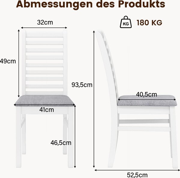 COSTWAY jídelní židle sada 2, dřevěné kuchyňské židle, jídelní židle s čalouněným sedákem, dřevěné čalouněné židle, do 180 kg, židle (bílá, 2)