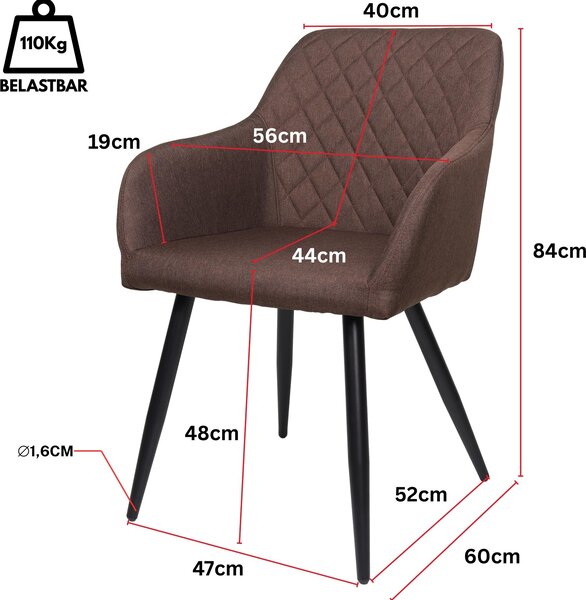 Jídelní židle ALBATROS sada 2 židlí SILA, hnědá - Moderní a stylová, pohodlná čalouněná židle - Elegantní kuchyňská židle, židle do jídelny nebo k jídelnímu stolu v látce retro vzhledu