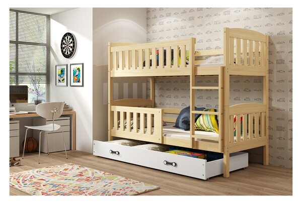 Dětská patrová postel s úložným prostorem s matracemi 90x200 BRIGID - borovice / bílá
