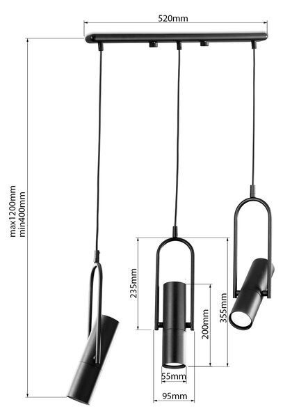 Light for home - Třílampové závěsné svítidlo 10410 "OPTICS", 3x35W, GU10, Černá