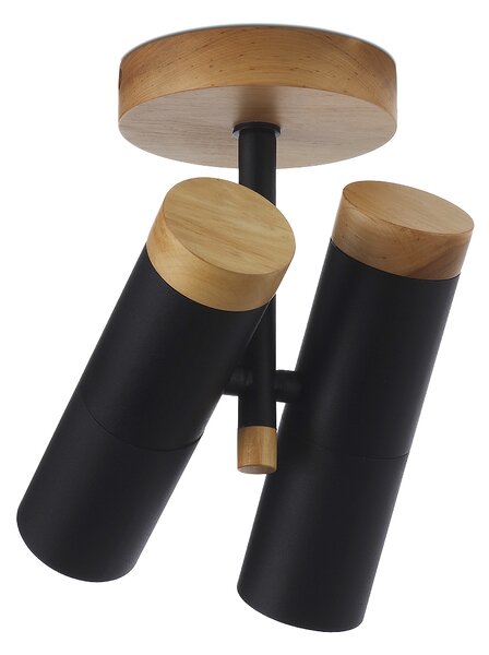 Light for home - Designové stropní bodové svítidlo s dřevěnými prvky 70304 "NIMBA", 2x35W, GU10, černá, přírodní olše