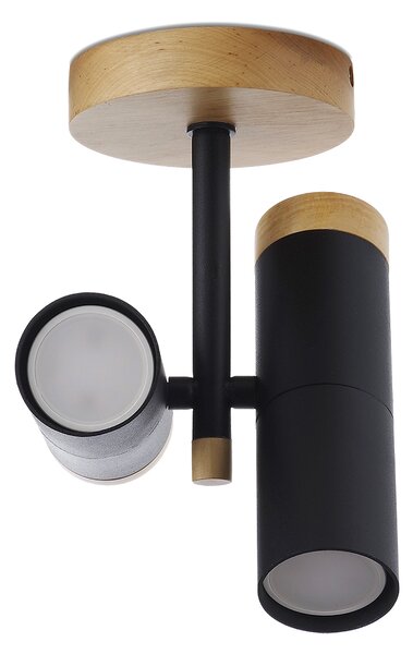 Light for home - Designové stropní bodové svítidlo s dřevěnými prvky 70304 "NIMBA", 2x35W, GU10, černá, přírodní olše