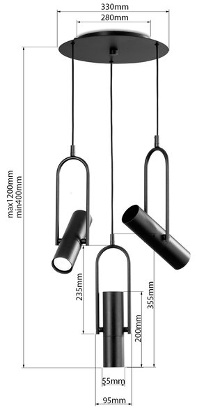 Light for home - Třílampové závěsné svítidlo 6755 "OPTICS", 3x35W, GU10, Černá