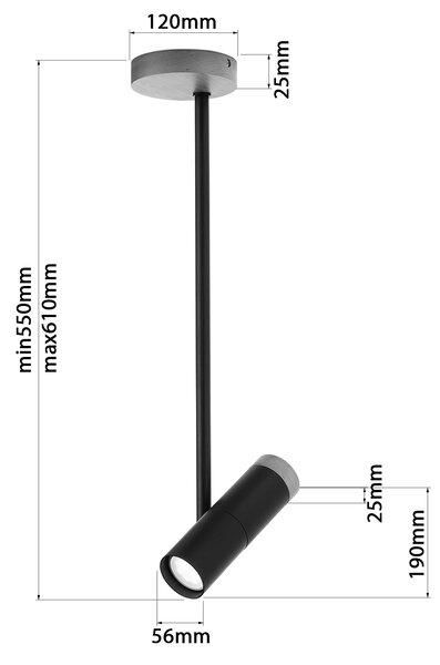 Light for home - Bodové svítidlo na tyči v černém provedení s dřevěnými prvky 70303 "NIMBA", 1x35W, GU10, černá, přírodní olše