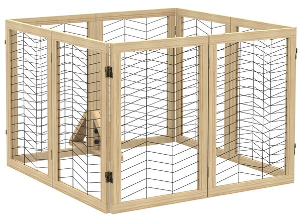 PawHut Dřevěná brána pro psy, ochrana dveří, skládací brána pro psy s 8 panely, plot pro psy, schodová brána, ochranná brána k krbu, přírodní, 375 x 4