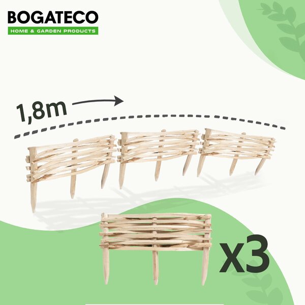 BOGATECO 3x zahradní plot z lískového dřeva 60 cm x 20 cm lemování záhonu lemování trávníku lemování plotu dřevěné lemování záhonu lemování plotu lemování záhonu lemování plotu lemování záhonu ideální jako lemování záhonu nebo cestičky