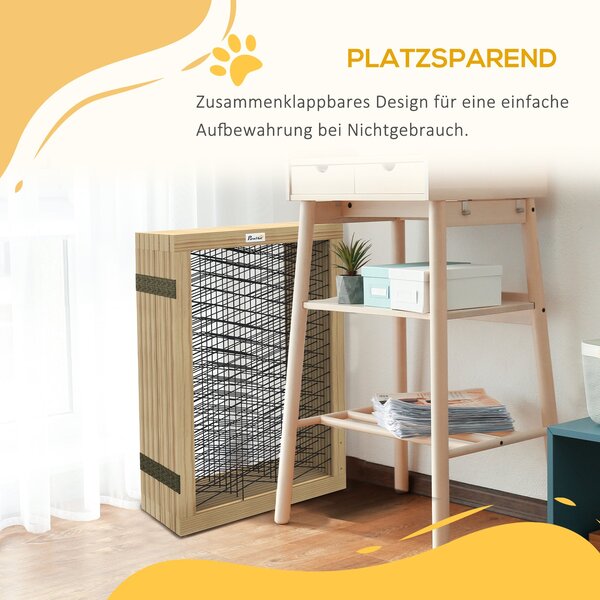 PawHut Dřevěná brána pro psy, ochrana dveří, skládací brána pro psy s 8 panely, plot pro psy, schodová brána, ochranná brána k krbu, přírodní, 375 x 4